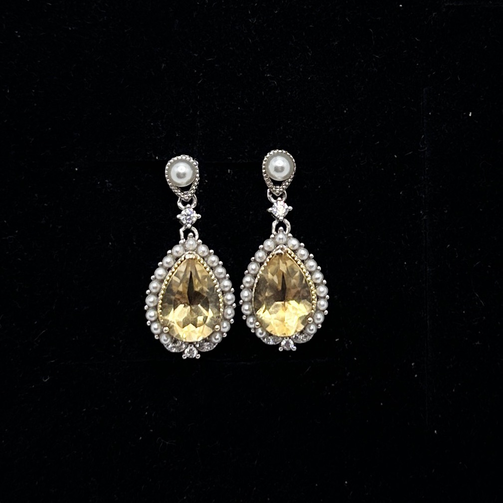 Citrine And Freshwater Pearl Dangle Earrings Sterling Silver